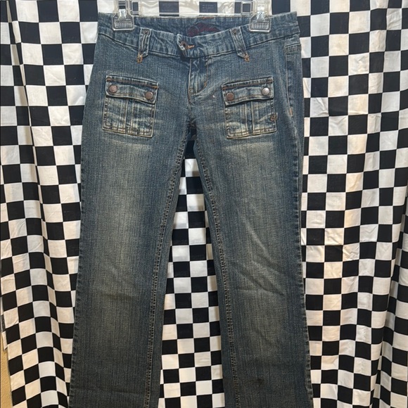 Classic Blue Straight Leg Jeans with Distressed Details - Picture 2 of 8
